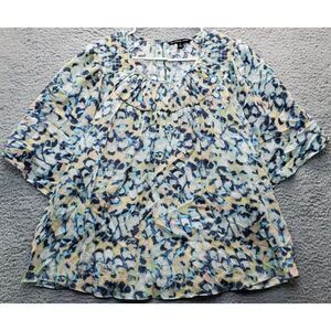 Zac & Rachel Blouse Top Womens 1X Multi Pastel Abstract Short Sleeve‎ Round Neck